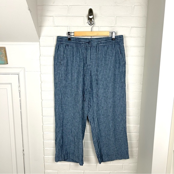 Talbots Blue Striped Linen Blend Cropped Pants Size 14 - Picture 1 of 10